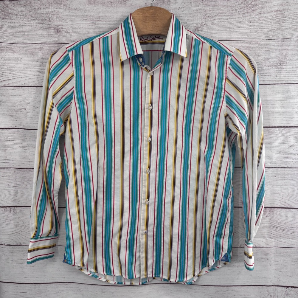 Robert Graham Striped Button Down Shirt Long Sleeve Colorful Cotton Blend L / XL